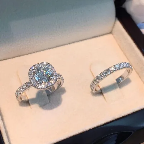 Vista 2 de Bokeley Jewelly Anillos de regalo, anillo de mujer, único anillo floral piedra lunar tesoro azul zafiro diamante anillo de boda