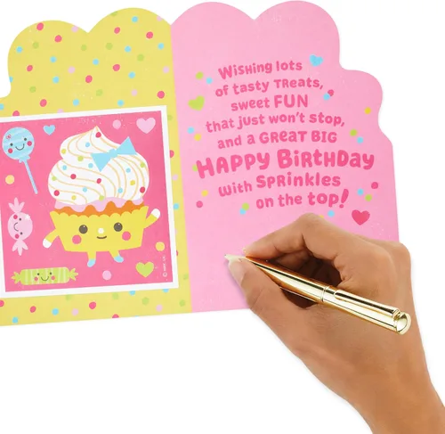 Vista 5 de Tarjeta de cumpleaños Hallmark para niñas (con pegatinas de cupcakes y dulces)