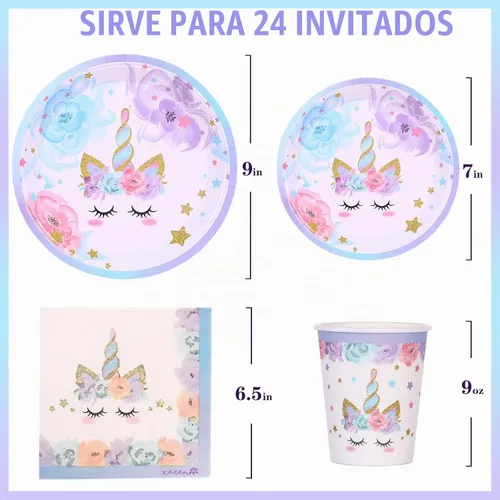 Vista 2 de Decoraciones de fiesta de cumpleaños de unicornio, platos de unicornio arcoíris y servilletas para niñas, decoración de cumpleaños, tarde, té