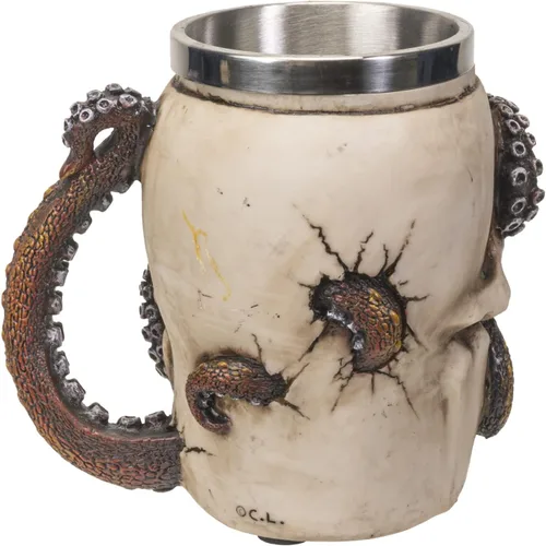 Vista 2 de SUMMIT COLLECTION Kraken - Taza de café con diseño de calavera, 16 onzas líquidas, con asas de tentáculo de pulpo de 5 pulgadas de alto