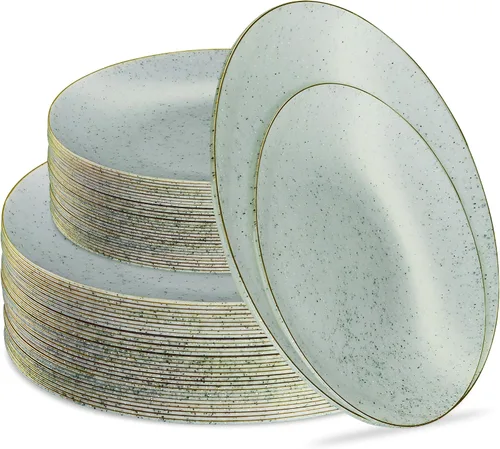 Vista 18 de PLASTICPRO Juego de 32 elegantes platos desechables de plástico que incluye 16 platos llanos y 16 platos de ensalada, platos de fiesta resistentes