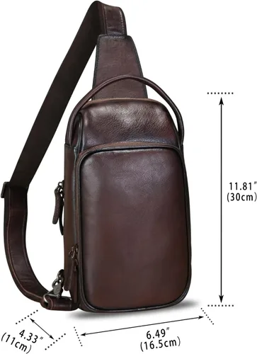 Vista 5 de LRTO Bolso bandolera de cuero genuino para senderismo, mochila retro hecha a mano cruzada en el pecho, bolsa de hombro antirrobo