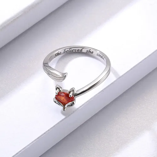 Vista 5 de Sterling Silver Fox Jewelry for Women - Inspirational Adjustable Animal Wrap Ring Stud Earrings Graduation Jewelry Gift for Teen Girls