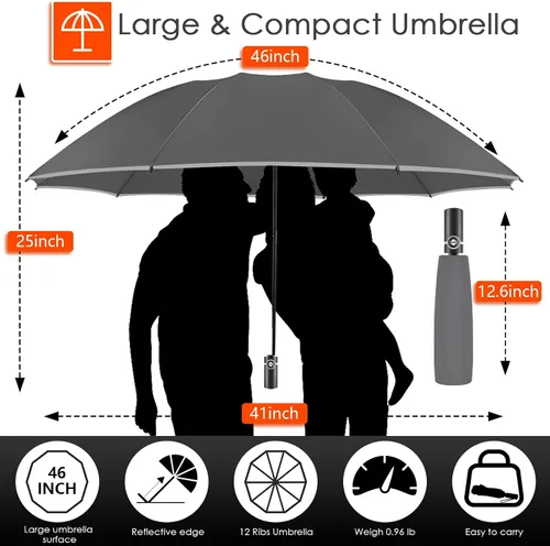 Vista 3 de Bodyguard Inverted Umbrella, Large Windproof Umbrellas for Rain & Sun, Compact Umbrella Reverse Umbrella with Reflective Stripe, Teflon Umbrella for