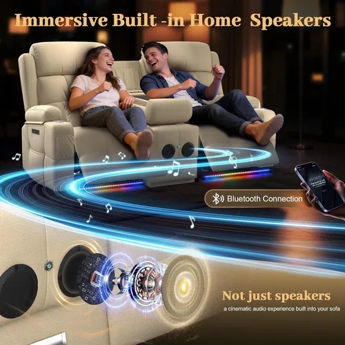 Vista 120 de Sofá de Dos Plazas Reclinable, Sofá Reclinable de Masaje con Gran Capacidad de Peso, Silla de Dos Plazas para RV en Liquidación con Consola, USB
