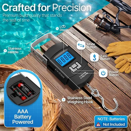 Vista 6 de Flexzion Báscula digital para colgar – Báscula portátil de equipaje de 110 lb/50 kg y báscula de pescado con retroiluminación electrónica LCD