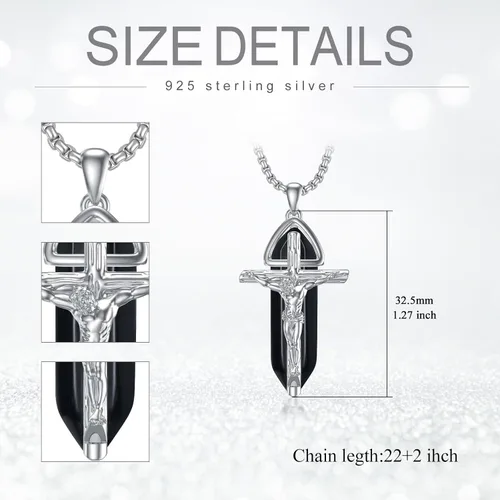 Vista 5 de PELOVNY Collar de plata de ley con cruz de cristal para hombres y mujeres, collar con colgante de crucifijo de Jesucristo, joyería religiosa
