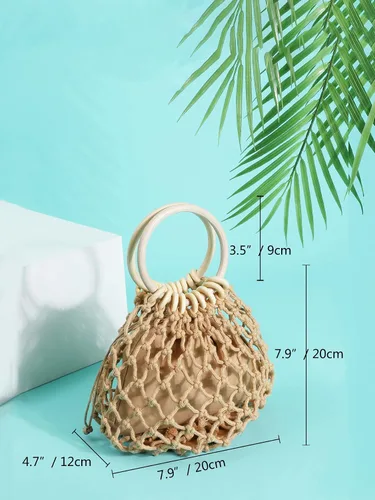 Vista 5 de Verdusa Bolso de paja de ganchillo para mujer 2 en 1 tejido mini bolso de mano