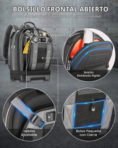 Vista 6 de Mochila de herramientas con compartimento para portátil, bolsa de herramientas completamente abierta, bolsas de herramientas HVAC, mochila