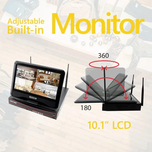 Vista 8 de Crystal Vision CVT9604E-3010W Sistema de vigilancia inalámbrico todo en uno HD NVR CCTV con 2TB HDD, monitor y enrutador integrados, cámara Auto Pair