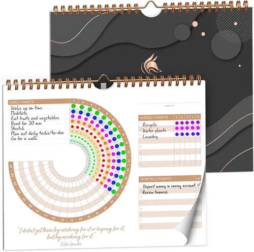 Vista 7 de Clever Fox Calendario de hábitos circular, rastreador de hábitos diario inspirador de 24 meses con páginas coloridas, diario de rutina