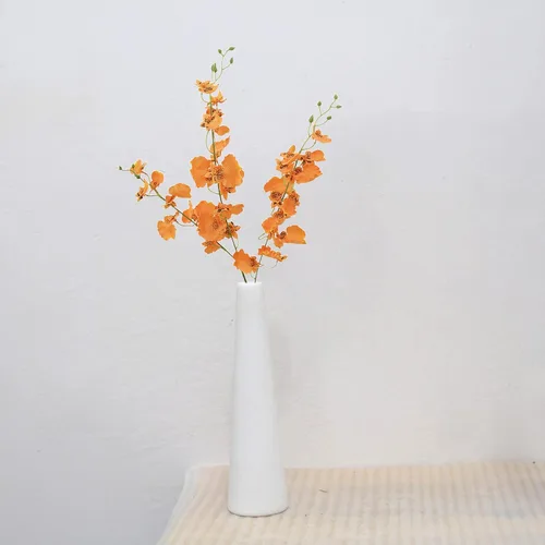 Vista 5 de 3 piezas de orquídeas artificiales, 33.5 pulgadas de seda falsas bailarinas bailarinas a granel, ramas de orquídeas naranjas sintéticas