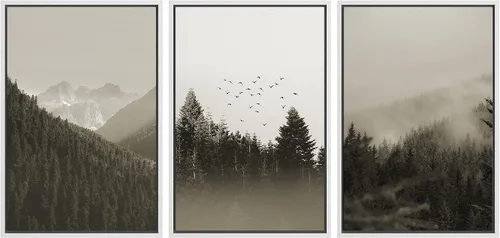 Vista 56 de SIGNWIN Lienzo enmarcado para pared, juego de arte nublado de tormenta, cielo, bosque otoñal, árboles, rústico, naturaleza, fotografía, realismo