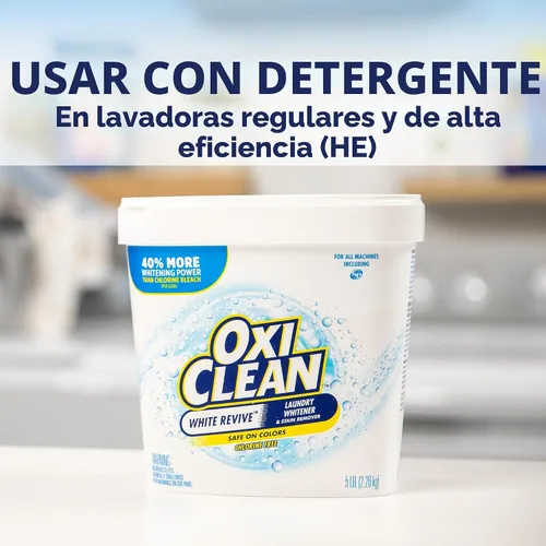 Vista 3 de OxiClean White Revive - Blanqueador de ropa y polvo quitamanchas, alternativa al blanqueador para lavandería, 3 libras Use with Detergent, 40%