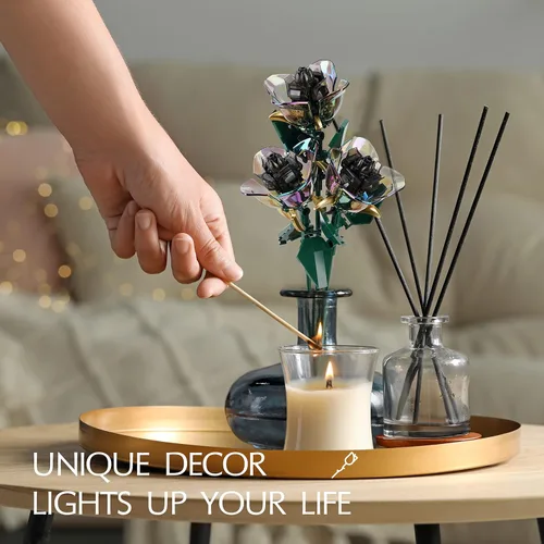 Vista 4 de Conjunto de construcción de ramo de flores de rosas KIYOJIN, colección botánica de planta artificial arcoíris compatible con Lego, regalo