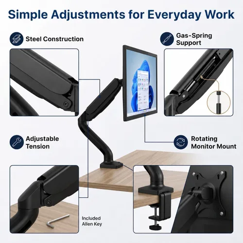 Vista 10 de Brazo de monitor de computadora individual con 2 puertos USB altura ajustable soporte universal LCD soporte sentado de pie escritorio accesorio