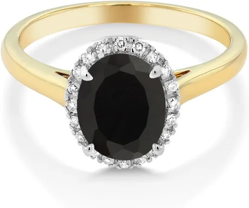 Vista 30 de Gem Stone King Anillo de compromiso ovalado de oro amarillo de 10 quilates con piedra natal y halo de diamantes Ovalado de 0.354 x 0.276 in