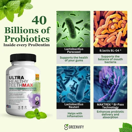 Vista 7 de Suplemento probiótico Ultra Healthy Teeth Max, 40 mil millones de UFC, 60 cápsulas, fórmula avanzada de salud bucal (1)