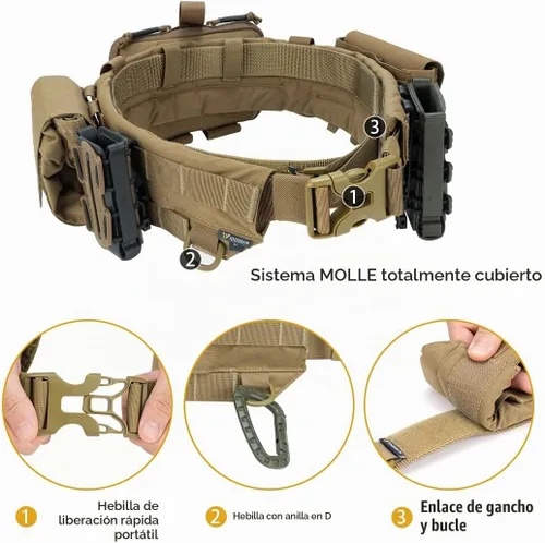 Vista 3 de IDOGEAR Cinturón táctico MOLLE cinturón militar modular Rigger's Belt Cinturón de combate ajustable con cinturón interior y cinturón exterior Set