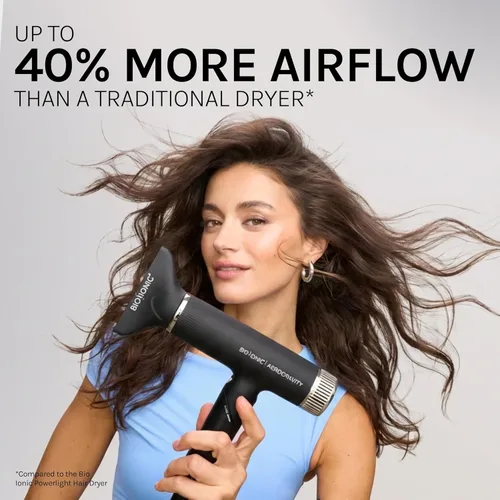 Vista 15 de Bio Ionic AeroGravity - Secador de pelo Featherlight, mango plegable, reduce el encrespamiento y la estática, compacto, ultra ligero, doble voltaje