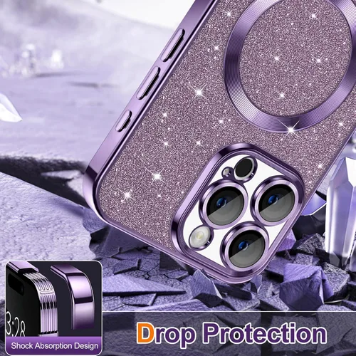 Vista 23 de Hython para iPhone 15 Plus Funda con chispas brillantes, Fundas transparentes magnéticas con protector de lente de cámara [Compatible con MagSafe]