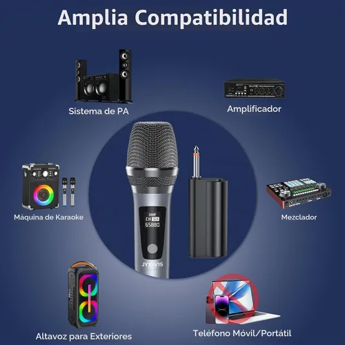Vista 6 de JYX Micrófono inalámbrico, sistema de micrófono dinámico de mano profesional UHF de metal con receptor recargable de 1/4 pulgadas (0.250 in) enchufe
