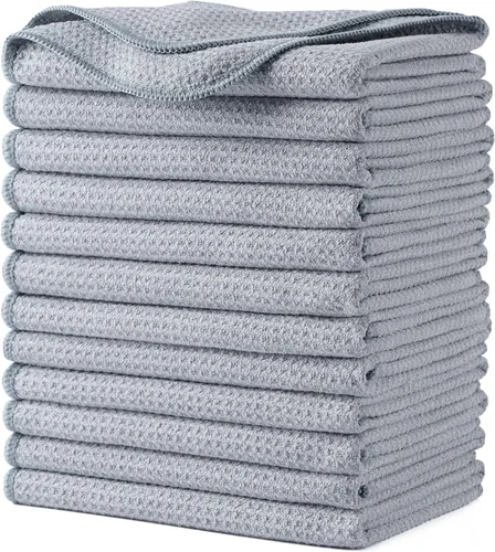 Vista 11 de POLYTE - Toalla de cocina de microfibra premium, tejido gofre, juego de 12 (16 x 28 pulgadas, azul oscuro, gris, blanco claro) Sin pelusas