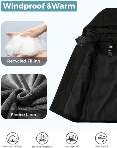 Vista 5 de ZSHOW Abrigos de invierno para niña, chaqueta acolchada impermeable con capucha para exteriores, chaqueta de invierno