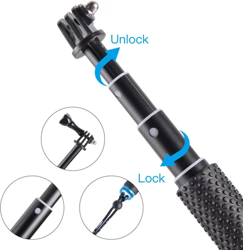 Vista 6 de Extensión corta de 19 pulgadas, mango compacto, mango compacto, ajustable, impermeable, monopié compatible con GoPro Hero 13, 12, 11, 10, 9, 8, 7