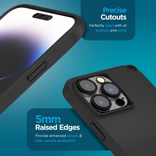 Vista 4 de Case-Mate Funda para iPhone 14 Pro (negro intenso), vidrio templado y protector de lente, protección contra caídas de 15 pies, compatible