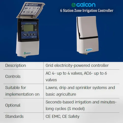 Vista 6 de Galcon GAE2S0002U1 8006 AC-6 Controlador de riego de zona de estación de 6 estaciones Aspersor automático, temporizador diario/cíclico, sistema