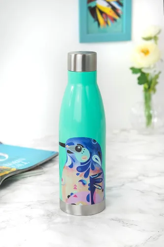 Vista 3 de Maxwell & Williams Pete Cromer - Botella de agua aislada, diseño de martín pescador azul, acero inoxidable sin BPA, 0.2 fl oz