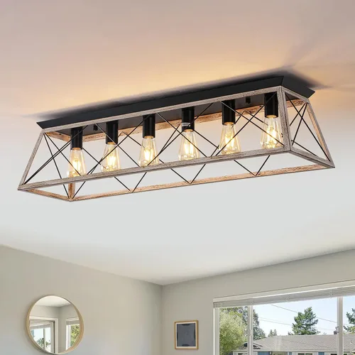 Vista 11 de 31.5" Flush Mount Ceiling Light Fixture, 5-Light Vintage Industrial Cage Chandelier for Dining Room, Kitchen Island, Living Room, Dimmable Semi
