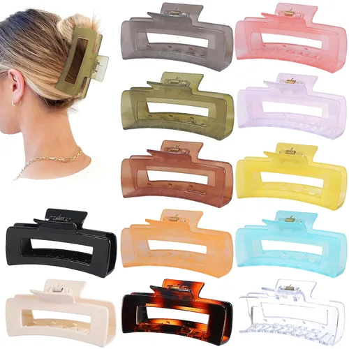 Vista 19 de Sisiaipu Accesorios para el cabello grandes de 4.1 pulgadas, 12 pinzas cuadradas grandes para cabello grueso, clips a granel jumbo para mujeres