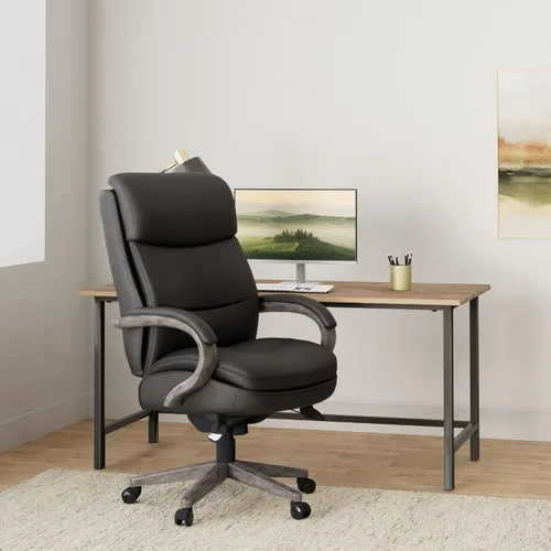 Vista 2 de La-Z-Boy Woodbury Silla ejecutiva grande/alta, soporta hasta 400 libras, altura del asiento de 20.25 a 23.25 pulgadas, asiento negro/respaldo, base