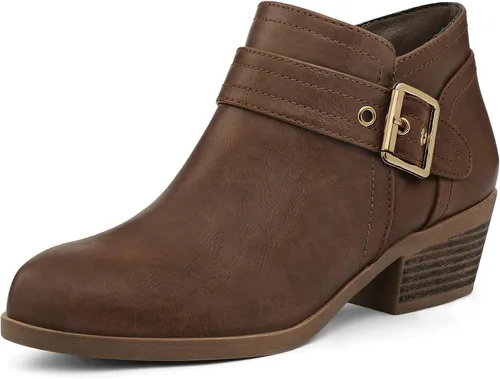 Vista 9 de mysoft Botas de tobillo para mujer, tacón bajo y grueso, cómodas botas de punta redonda con cremallera lateral Ante negro