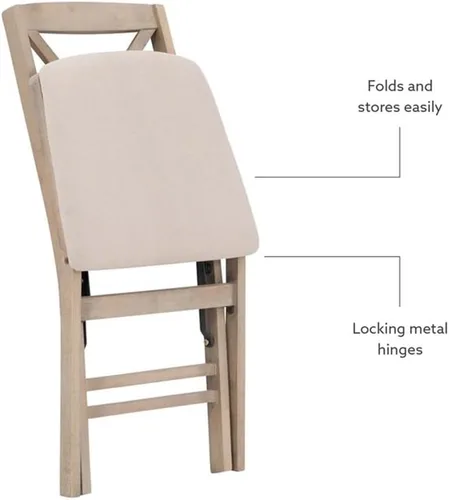 Vista 10 de MAKLAINE Juego de dos sillas plegables X-Back, asiento acolchado en madera blanqueada