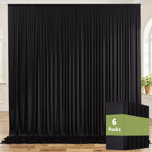 Vista 22 de Cortinas de fondo negras negras sin arrugas para fiestas, cortinas de tela gruesa para telón de fondo de fotos para cumpleaños, bodas, baby shower
