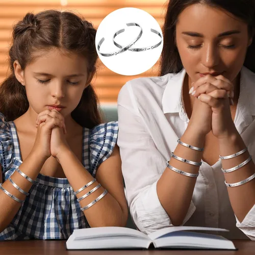 Vista 6 de Funtery 12 pulseras cristianas grabadas con versículos de la Biblia, regalo de Pascua para mujeres, bautismo religioso, escritura inspiradora