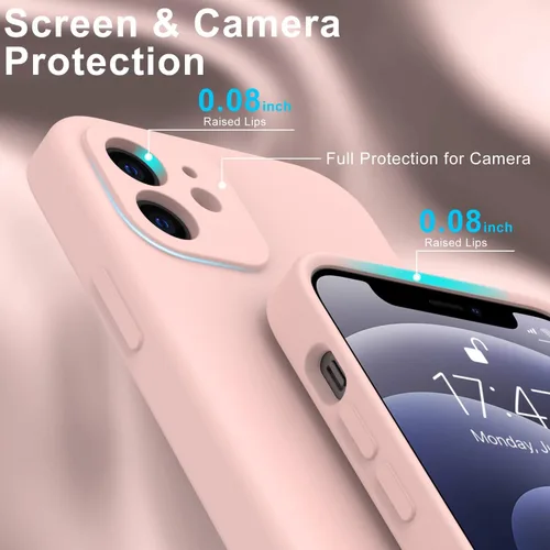 Vista 5 de DEENAKIN Funda de silicona compatible con iPhone 12 con protector de pantalla, mejora la protección de la cámara, funda protectora suave y flexible