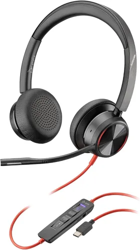 Vista 3 de Plantronics Poly Blackwire 8225 - Auriculares con cable con micrófono Boom de doble oreja (estéreo) para computadora, USB-A para conectarse a tu