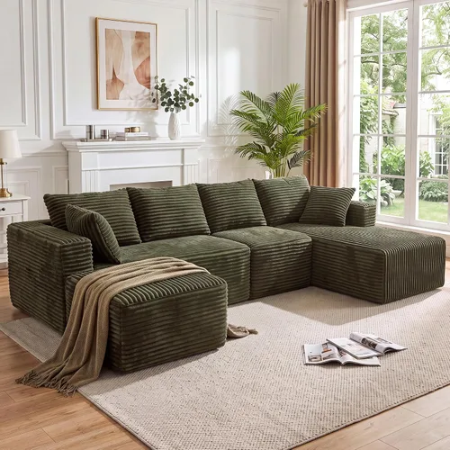 Vista 39 de Sofá modular en forma de L para sala de estar, sofá modular sin huesos con diván, sofá de pana con asiento profundo, no requiere montaje, negro