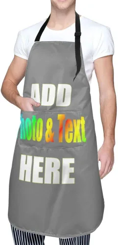 Vista 3 de Delantal personalizado con bolsillos para mujeres y hombres, diseño personalizado de tu imagen texto logotipo para cocina delantales de cocina