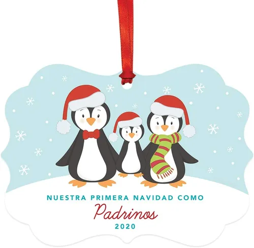 Vista 17 de Andaz Press Adorno de recuerdo de Navidad con marco de fantasía de familia española, Nuestra Primera Navidad Como UNA Familia De Tres 2024, Familia