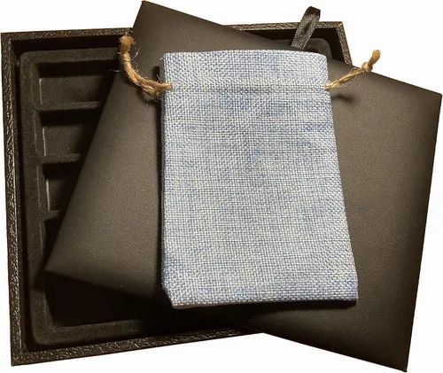 Vista 2 de N'icePackaging - Bandeja de dados acolchada negra de lujo con bolsa de dados de viaje de arpillera azul - para juegos de rol/mesa/D&D 5e / rodar