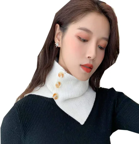 Vista 6 de YEKEYI Collar falso de punto para mujer - Gargantilla de solapa alta con botón desmontable Beige