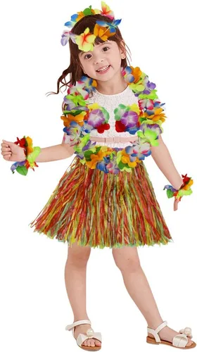 Vista 11 de Conjunto de disfraz de falda de hierba hawaiana de 11.8 in para niñas