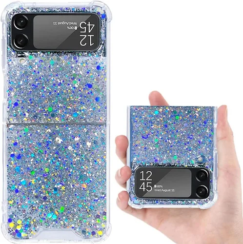Vista 15 de Funda para Samsung Galaxy Z Flip 3 con purpurina, bonita funda transparente con diseño, brillante, reflectante, con destellos, cubierta de teléfono