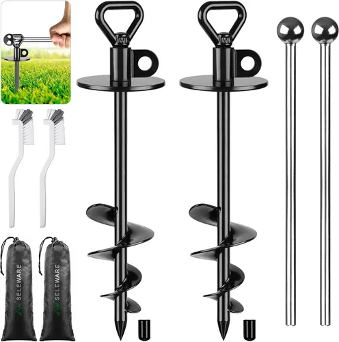 Vista 11 de SELEWARE Cable de amarre y estaca para perros, anclaje giratorio de 17 pulgadas a prueba de óxido con cable resistente de 15 pies para perros