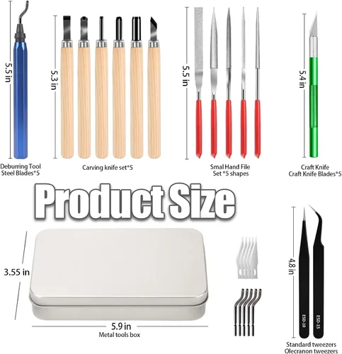 Vista 2 de 25 piezas de precisión con herramienta de desbarbado, cuchillo de manualidades, lima manual, cuchillo de tallado adecuado para lijar, tallar
